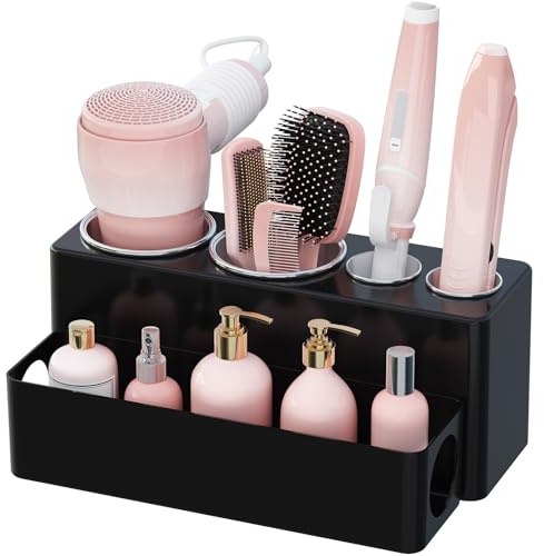 Lifewit Hair Dryer Holder Countertop Tool Organizer with 4 cups | Removable Hairdryer Stand for Styling Tools, Brush Storage, Makeup Accessories in Bathroom, Vanity, Dressing Table, Black