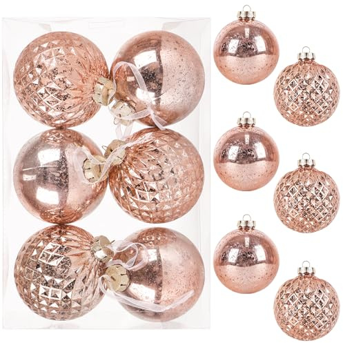 Weihnachtskugeln Ø 10CM - 6 STK.Große Christbaumkugeln Kunststoff Bruchfest Ornamente Weihnachtsbaumschmuck Roségold,XL Weihnachtsdeko Kugeln Weihnachtsbaum Deko Weihnachten mit Aufhänger