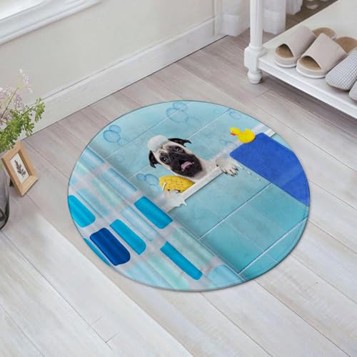 JHAOUNUK Tappeto Bagno Super Assorbente Tappetino per Doccia Microfibra,Asciugatura Rapida Tappetino Doccia per,Carlino nella vasca da bagno con anatra parlante e asciugamano per il tempo dome,60x60cm