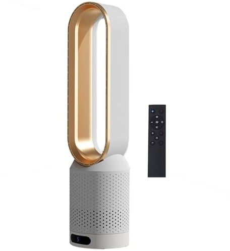 Ventilador de torre de aire caliente y frío, ventilador de pie de 22.8 de alto, purificador sin aspas, calentador de 1200 W, amplio rango de calentamiento de 90°, 8 velocidades de viento natural