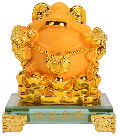 Feng Shui Money Frog Three Legged Statue with Glass Base, Attract Wealth Lucky Thriving Business, Decoration for Cash Register, Office Desk, House Warming, Store Opening Gift 4.3''(H) TQGJBS677