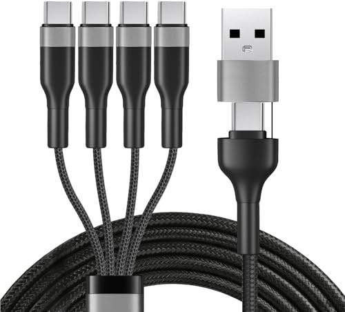 4 in 2 USB C Multi Charger Cable, 3A Fast Charging USB C Splitter Cord | USB A/C to USB C Nylon Braided Multiple Charger Lead with 4 Type C Connectors for iPhone 17 16 Samsung Android iPad, 1.2M