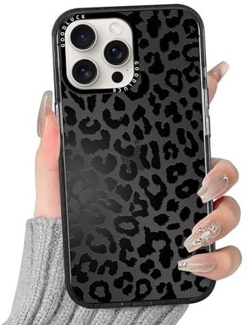 Yirlbey Leopardata Cover per iPhone 15 Pro Max, Aesthetic Mucca Motivo Disegni per Donne, Trasparente Silicone Custodia Telaio Flessibile Antiurto Protettiva Case per iPhone 15Pro Max 6,7,Nero