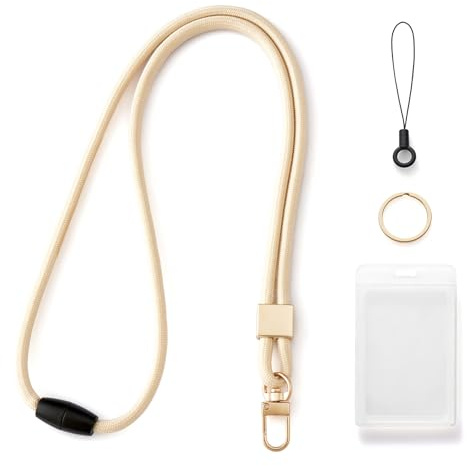CHUQING Schlüsselband zum Umhängen Ausweishalter mit Band Beige | 49cm Polyester-Lanyard mit Sicherheitsverschluss und Ausweishalter, für Ausweise und Schlüssel im Büro oder auf Reisen