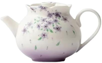 Teiera Ceramica Teiera in porcellana bianca dipinta a mano con fiore, set da tè filtro a sfera, teiera portatile(12X6.8CM-150ML)