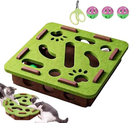 Cat Nail File Box - Boîte interactive à ongles chat pour l'entretien des griffes et le plaisir de jeu, boîte à gratter et puzzle en bois avec 3 boules de clochette, papier de verre à l'intérieur avec