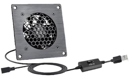 ZYNCUE Ventilador de refrigeración USB de 80 mm con control de temperatura y ajustes de 3 velocidades para armario de enrutador y equipos AV