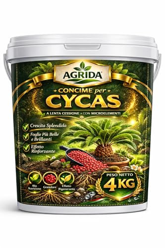 Concime Professionale per Cycas 4KG con Guida all’Uso e Assistenza Agraria Gratuita – Fertilizzante Granulare a Lenta Cessione con Microelementi – Barattolo Salvafreschezza – Qualità Premium