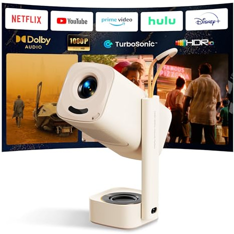 Yaber Mini Beamer【Turbo Sonic Bass & HDR 10】 T1 Pro Smart Beamer Heimkino Native 1080P, Bluetooth 5.4 und WiFi 6, Dolby Audio, Autofokus, Trapezkorrektur, 180° Drehbar Tragbarer Projektor