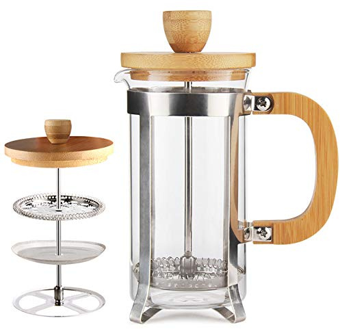 Sivaphe 12 oz French Press Coffee/Tea Maker Single Cup Espresso Press Stainless Steel Filter 0.35L High Borosilicate Carafe Durable Bamboo Handle Small Coffee Maker