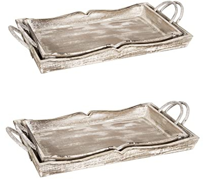 Biscottini Plateaux en Bois Made in Italy | Plateau de Service gravé à la Main | Set de Plateaux de 2