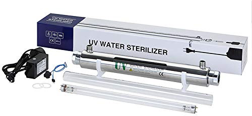 MaquiGra Stérilisateur UV Filtre d'aquarium UV en Acier Inoxydable Système de Traitement de l'eau Désinfection par ultraviolets pour l'eau Taux de stérilisation de 99,99% (55W)