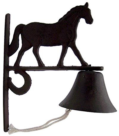 Farmhouse Equestrian Charm Dinner Bell, Vintage Cast Iron Cowbell, 7.75 Inches