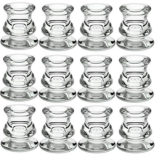 Glass Candle Sticks Holder, PChero Pack of 12 Taper Candle Stand Candlestick Holders for Living Room Table Party Halloween Christmas Decorations