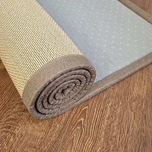 Geovne Japanischer Traditioneller Bambusteppich,Natürlicher Bordürenteppich,Yoga-Bambusmatte,Rutschfester Bambus Teppiche,für Den Innenbereich,Küche,Büro,Flur,Türmatte,1,5cm Dick (W160xH180cm/63 x71)