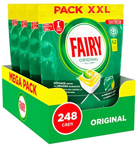Fairy Detersivo Pastiglie Lavastoviglie, Brillantante, 248 Capsule Lavastoviglie, Original Limone, Azione Pulente Al Primo Lavaggio, Efficace Sul Grasso Incrostato Con Azione Brillante