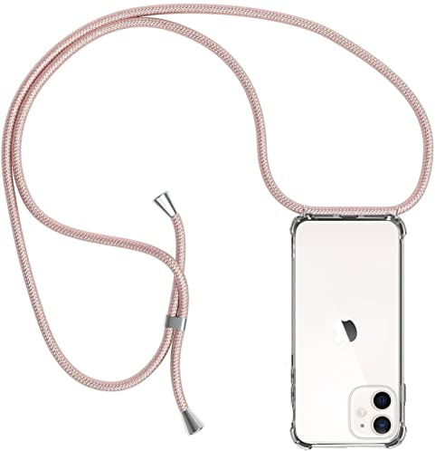 ZYIMOU für iPhone 12 Mini Hülle mit Band, Handyhülle iPhone 12 Mini Handyband Hülle mit Kette Schutzhülle Kordel zum Umhängen Transparent Weich TPU Silikon Bumper, Rosé Gold