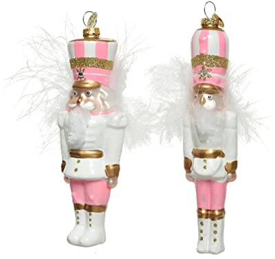 Kaemingk Adorno para árbol de Navidad de cristal, espeso o fino, 1 unidad, surtido, 16 cm, bolas de Navidad, color blanco y rosa