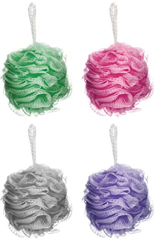 Elysium Spa Pack of 4 Mesh Exfoliating Bath And Shower Body Puff Sponges