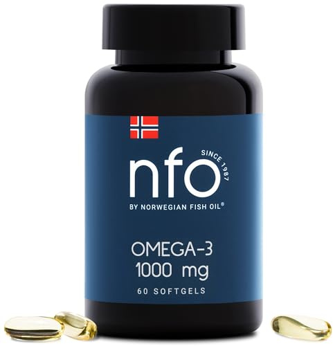 NFO Omega 3 1000 mg [60 Capsules] Norwegian Fish Oil Form EPA & DHA with Triglycerides & Vitamin E Natural Complex of Nutritional Supplements from Freshly Caught Wild Fish Produced in Norway