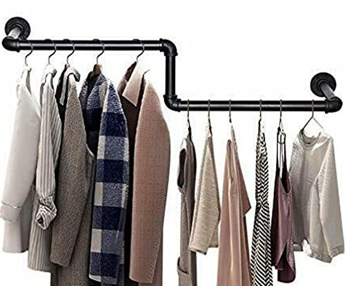 NAIMP Black Industrial Clothes Rail for Wall, Heavy Duty Z Shape Wall Mounted Clothing Raills, 100cm Garment Rack Rod, Clothing Hanging Pole Display Organiser for Home Shop