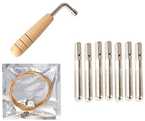 7 Metall Harfen Schnur + 7 StüCke Schnur Stift NäGel + Stimm SchlüSsel, für Lyre Harfe Kleine Harfe Musical Saiten Instrument