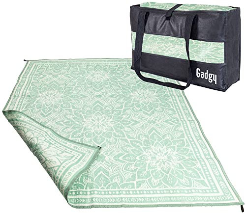 Gadgy Outdoor Teppich Wetterfest 300x200 cm – Wendbarer Balkon Teppich, UV-beständig & Wasserfest – Stylischer Garten Teppich inkl. Tragetasche, Perfekt für Terrasse & Picknick, Grün
