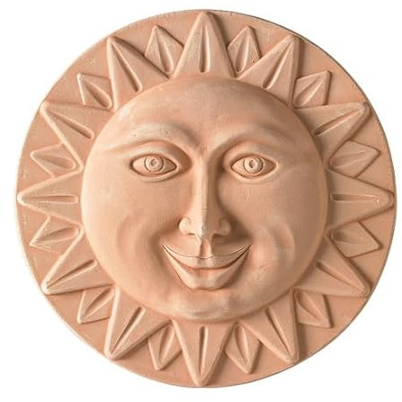 Generico Sole in Terracotta da Appendere Fatto a Mano Diametro 30 cm Spessore 5 cm Pannello Coccio Cotto Made in Italy