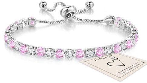 HEEYA Bracelets for Womens Sterling Silver Plated Tennis Bracelets Crystal Slider Women Bracelet Diamond Zirconia Lady Bracelet Birthday Gifts for Mum Sisters with Cards, Silver/Rose Gold