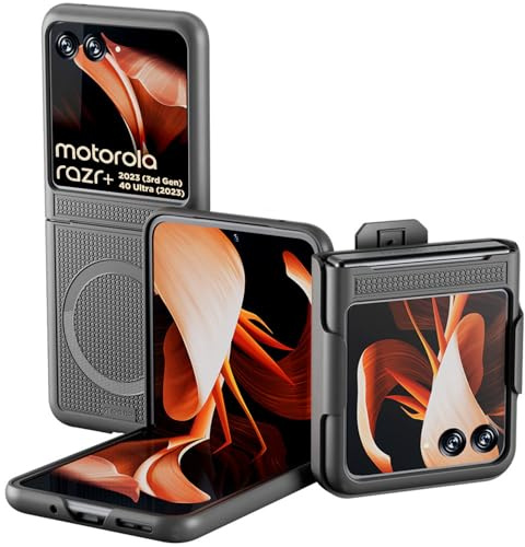 Rome Tech Belt Clip Holster Case for Motorola RAZR+ Plus 2023 (3rd Gen) / Moto Razr 40 Ultra Compatible with MagSafe [with Adhesive Tape] Grip Textured Rugged Razor Plus 2023 Phone Case Cover - Black