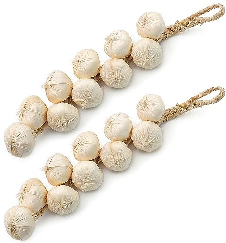 2 Pcs Artificial Onion String, Fake Garlic Hanging String Hanging Artificial Foam Vegetables Garlic Decorative Fake Plants for Kitchen Garden Christmas Decorative Indoor Decoration Photography Props ﻿