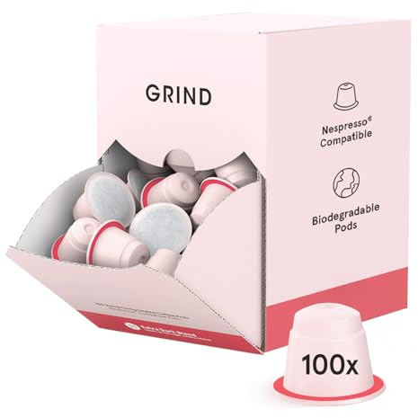 Grind Extra Dark Coffee Pods – Pack of 100 Biodegradable Capsules – Nespresso® Original Compatible – Home Compostable – Barista Quality and Specialty Grade – Dark Roast