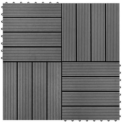 Homgoday Terrassenfliesen für Terrassendielen, 22 Stück, 30 x 30 cm, 2 m², aus WPC, grau, für Garten, Terrasse, Außenbereich