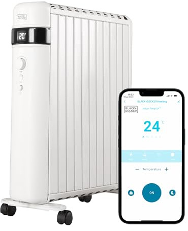 BLACK+DECKER, 1.5KW Smart Digital Oil Free Radiator, 3 Heat Settings, Adjustable Thermostat, 24 Hour Timer, White, BXRA43016GB