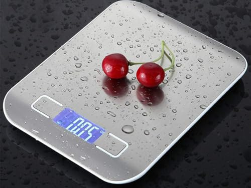 Bilancia Digitale Elettronica Cucina, Peso MAX 5 Kg,Stile Moderno, Alta Precisione Display LCD Ampio, Spegnimento Automatico Funzione Tara, 2 Batterie AAA Incluse