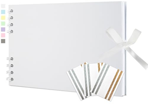 Vienrose Fotoalbum zum Selbstgestalten und Einkleben 21,5 x 15 cm, DIY Scrapbook Album mit 40 weißen Seiten, Spiralalbum für Baby, Hochzeit und Geburtstag, Weiß
