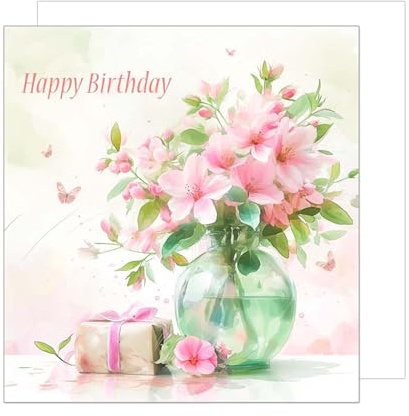 Edition Seidel Premium quadratische Geburtstagskarte mit Umschlag. Glückwunschkarte Happy Birthday Billet Karte Frau Mann Blumen Strauß Vase (GQ202 SW024)