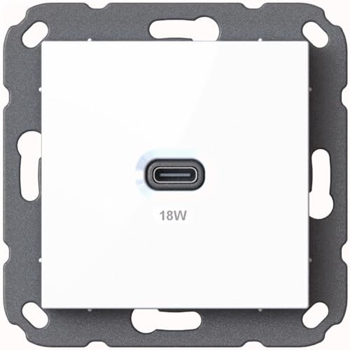 Unterputz USB-Ladestation, USB-C 18 Watt Charger, weiß kompatibel mit 55x55mm Gira, Busch Jaeger, Berker, Jung, Merten