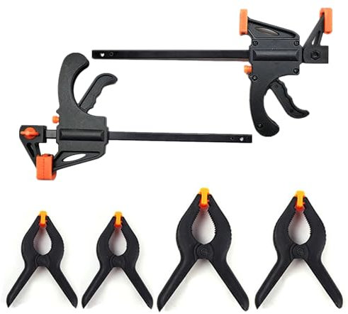alfyng 6 Pack Wood Clamps Set for Woodworking, 2 pcs 4 Mini Bar Clamps, 2 pcs 6 Spring Clamps and 2pcs 4 Spring Clamps, Quick Clamps F Clamp with 50 LBS Load Limit