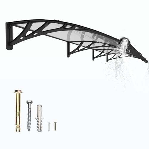 GUANSU-CN Auvent de Porte d'entrée, 300x100 cm Toit Marquise Extérieur en Polycarbonate, Abri Anti-Pluie et Anti-UV pour Terrasse & Balcon