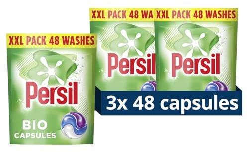 Persil Bio 3-in-1 Laundry Detergent Capsules – Plastic-Free, Biodegradable, Powerful Stain Removal, Cold-Wash Formula and Recyclable Packaging – 3 × 48 Capsules (144 Total)