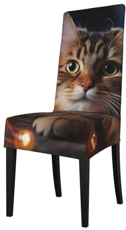 BTCOWZRV Stuhlhussen mit Katzenmotiv, Weihnachtsbeleuchtung, dehnbar, für Küchenstuhl, waschbar, abnehmbar, für Esszimmer, staubdicht, Stuhlschoner für Hotel, Party, Bankett