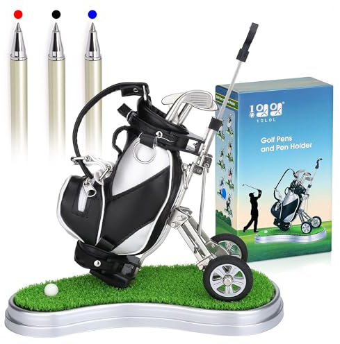 10L0L Golf-Stifthalter mit 3 Stück Golfschläger-Stiften Set Einzigartige Golf Golf Schreibtisch Dekor Geschenke Souvenirs für Männer - Silber + Schwarz