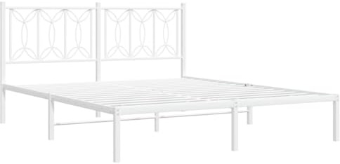 vidaXL Bettgestell, Metallbett Bett mit Kopfteil, Schlafzimmerbett Bettrahmen mit Lattenrost, Doppelbett für Schlafzimmer, Metall Weiß 160x200cm