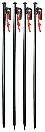 Robuste Zeltheringe, Zeltpflöcke, Campingzeltpflöcke, mit Haken und Loch, mit robuster Tragetasche, für Outdoor-Ausflüge, Wandern, Gartenarbeit, große, harte Böden, felsig, schwarz (schwarz, 4 St