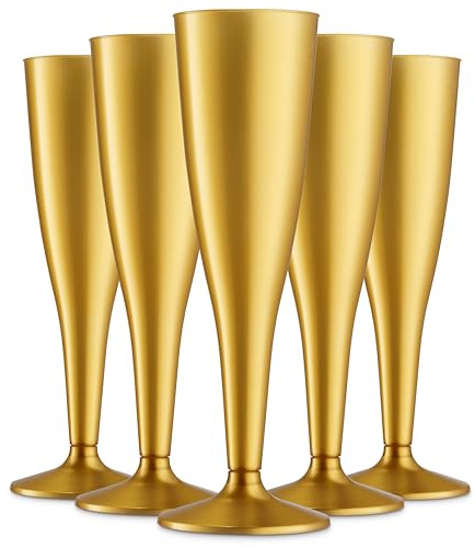 Munfix Confezione da 30 calici da champagne in plastica dorata, 141,7 g, usa e getta, bicchieri di plastica per tostatura, feste di nozze, cocktail, bicchieri di plastica mimosa
