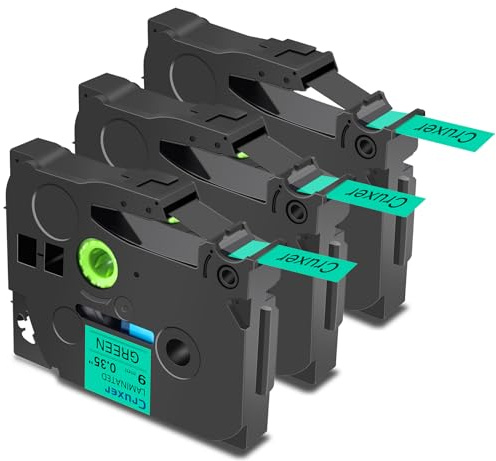 Cruxer Paquete de 3 cintas laminadas compatibles con Brother P-touch TZe-721, color negro sobre verde de 0,35 pulgadas, 9 mm x 8 m, cinta de escritura de repuesto para Brother PT-H100R PT-200 PT-H105