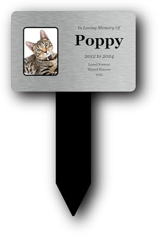 Personalised Pet Cat Memorial Stake, Grave Marker or Outdoor Decoration/Ornament for the Garden - Available in Silver/Gold/Copper/White (Various Designs) (Picture)