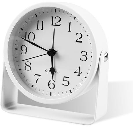 BORDEAG Väckarklocka analog utan tickande, klassisk metallväckarklocka, analog väckarklocka, design, vit tyst väckarklocka med ljus, sängväckarklocka, modern enkel dekoration bordsklocka sovrum