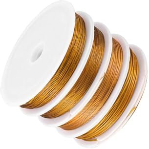 Leliafleury Alambre de acero inoxidable de 0,3 mm x 25 m, alambre dorado para manualidades, suministros de joyería, 4 rollos